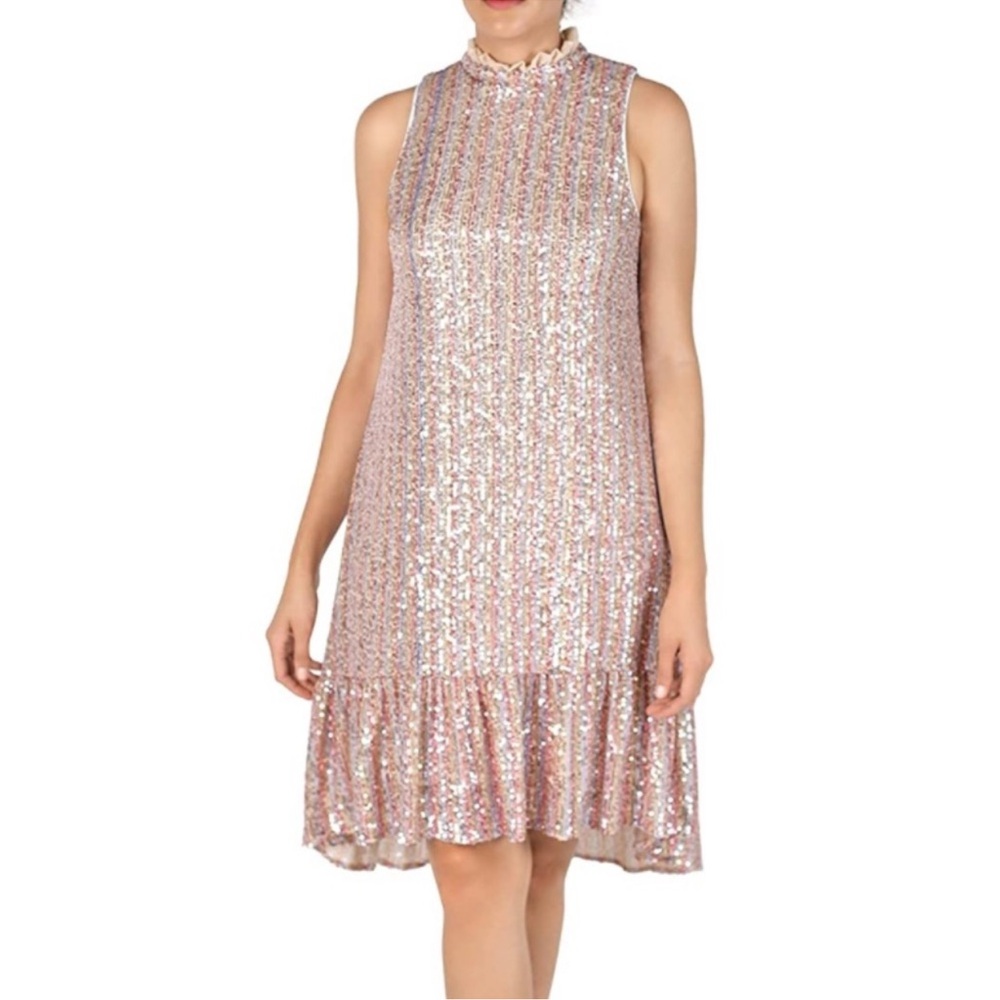 NWT Julia Jordan Mock Neck Rose Gold Colorful Sequin Sleeveless Mock Neck Dress